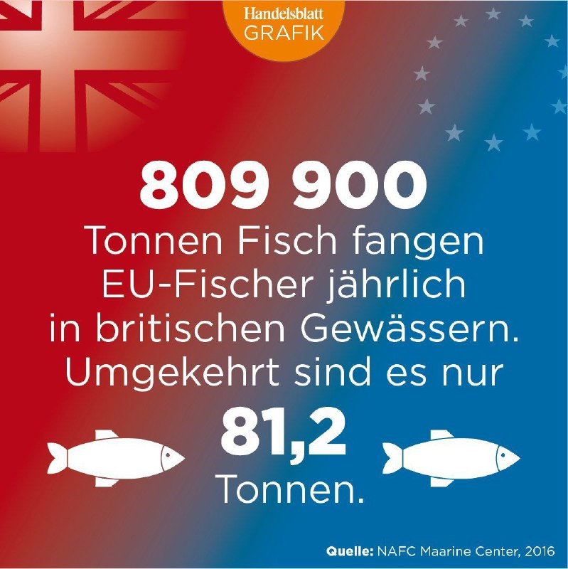 #برگزیت 

🔹 صیادان اروپایی سالانه 809900 تُن ماهی از آب های بریتانیا صید می کنند.

در مقابل صیادان ب