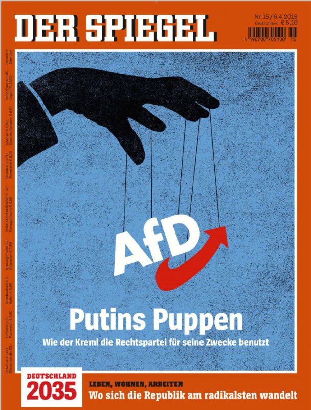 🔹 تصویر روی جلد شماره جدید مجله اشپیگل.. حزب AfD؛ عروسک‌های پوتین!