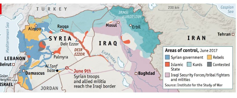 نقشه اکونومیست از نبردهای سوریه و عراق/ کار داعش در عراق تمام است