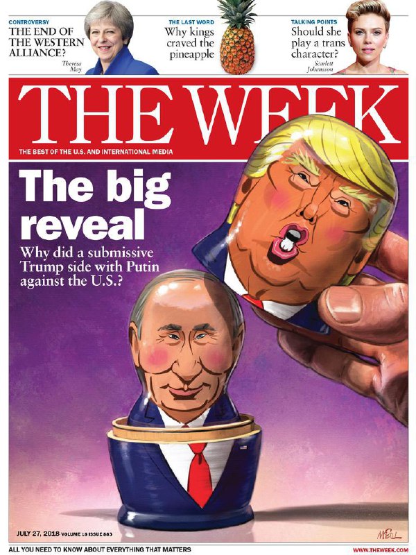 نشریه ویک با دستمایه قرار دادن عروسک‌های معروف روسی ماتریوشکا و انتخاب عنوان «افشاگری بزرگ» به نحوی زیر پوشش ترامپ پوتین را قرار د