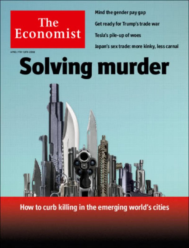 جلد جدید مجله اکونومیست همزمان به حل مساله نرخ قتل اختصاص داده شده و علاوه بر آن، آمادگی برای جنگ تجاری ترامپ، آزمون ماکرون و موار