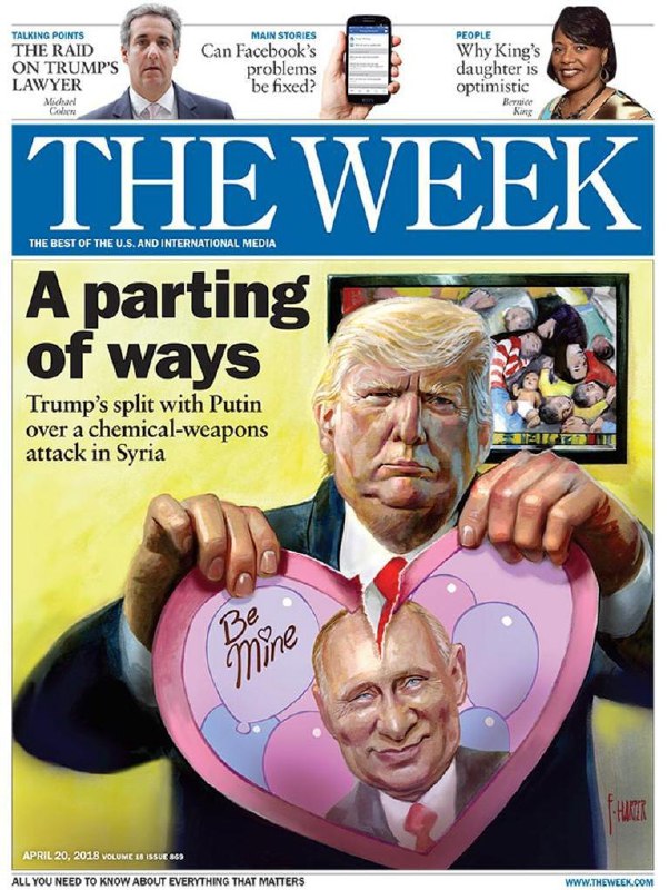 شماره جدید نشریه «ویک» در ۲۰ آوریل به «جدا شدن راهها» ی ترامپ و پوتین پرداخته و دور شدن این دو را به دلیل «حمله با تسلیحات شیمیایی