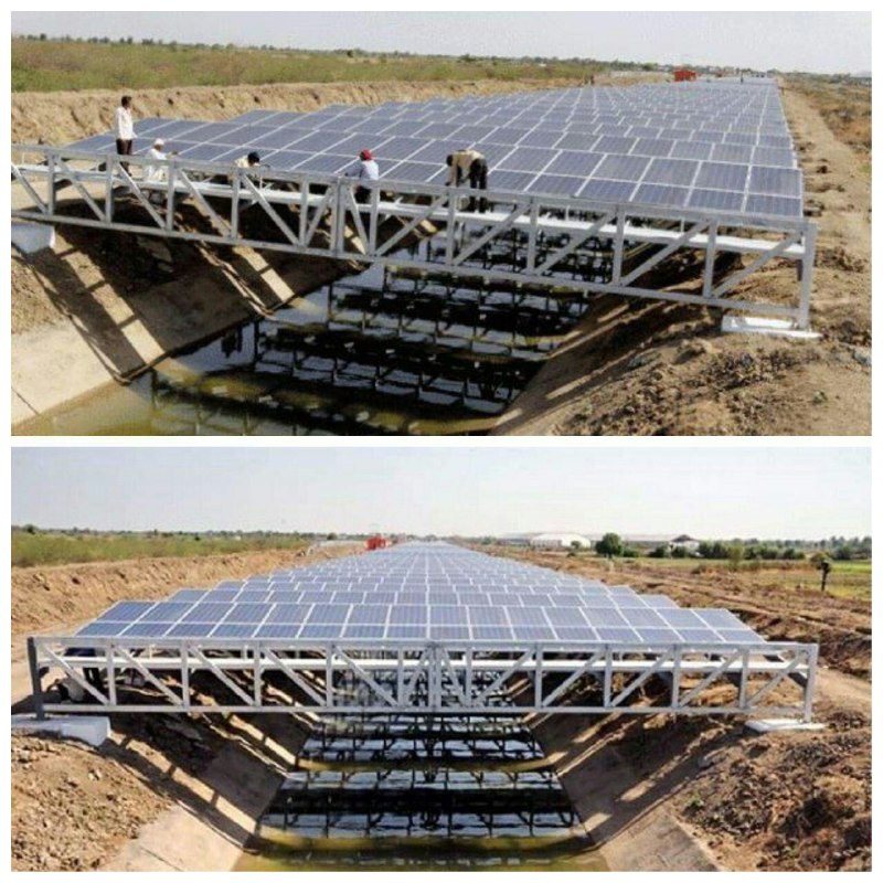 با نصب پنل‌های خورشیدی بر روی کانال کشاورزی گجرات هند، ضمن تولید یک مگاوات برق در کیلومترمربع، از تبخیر ۱۰ میلیون لیتر آب در سال ج