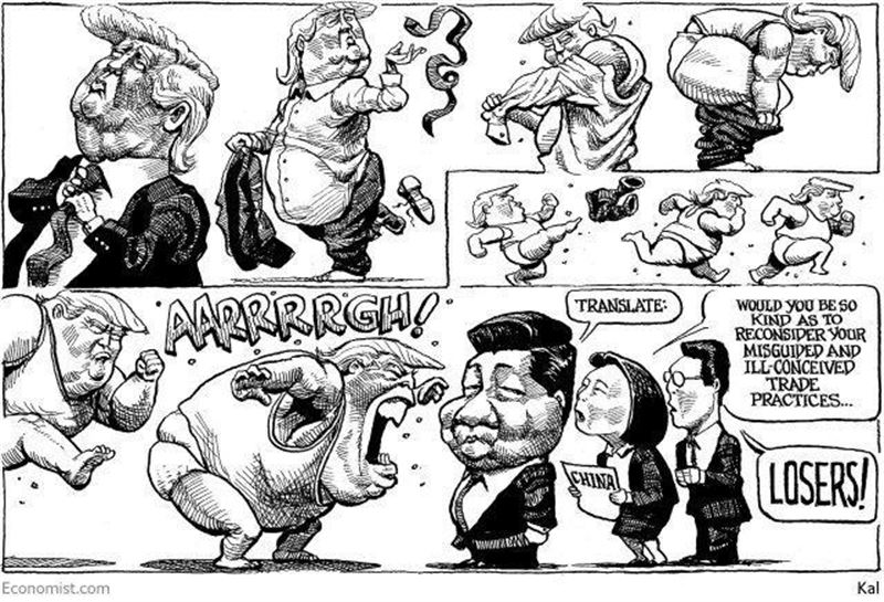 ⁠⁣⁣🔺جنگ تجاری چین و آمریکا از دید کاریکاتوریست اکونومیست