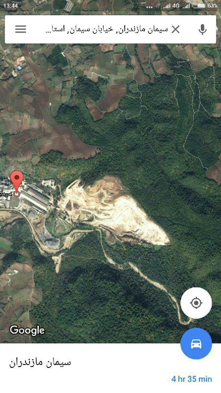 تصویر ماهواره‌ای گوگل از انهدام جنگل توسط کارخانه سیمان مازندران