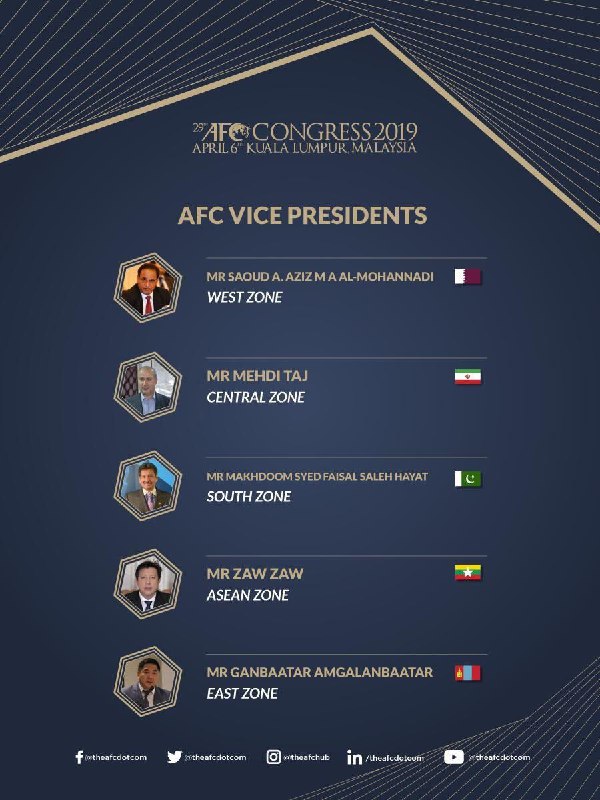 پنج نایب رئیس AFC از مناطق مختلف اسیا