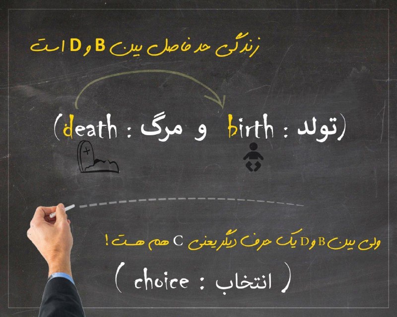 زندگی حد فاصل بین B و D است. (‌تولد: birth و مرگ: death).. ولی بین B و D یک حرف دیگر یعنی C هم هست!