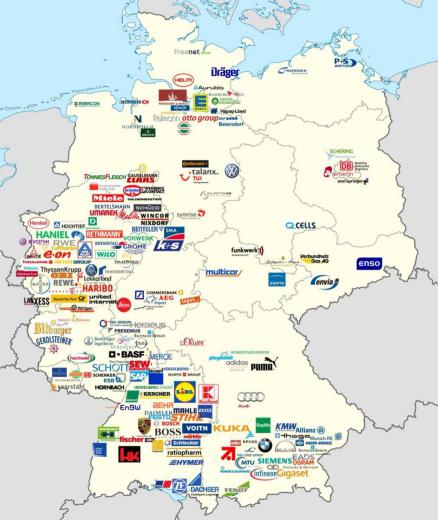 نقشه پراکندگی شرکتهای بزرگ در آلمان