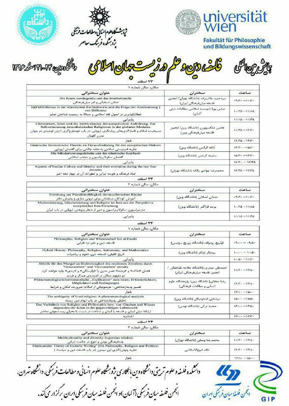 برنامه سخنرانی‌های روز سوم و چهارم. همایش بین المللی