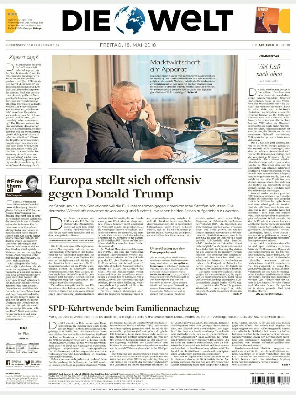 🗞 دی ولت. اتحادیه اروپا در تجارت با ایران می‌خواهد از شرکتها در مقابل جریمه‌های امریکا جلوگیری کند