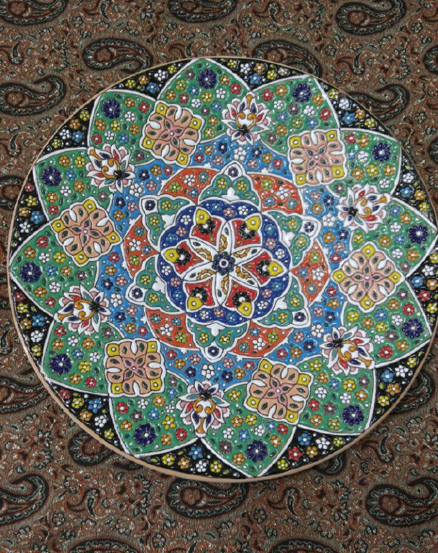بشقاب سفالی مینا کاری. هنر هنرمندان همدان. سایز ۳۵سانتی