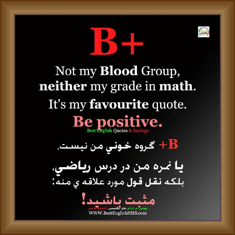 B+. گروه خونی من نیست، یا نمره من در درس ریاضی،. بلکه نقل قول مورد علاقه‌ی منه: