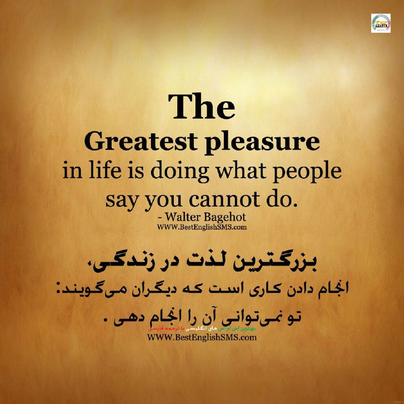 بزرگترین لذت در زندگی،. انجام دادن کاری است که دیگران می‌گویند:. تو نمی‌توانی آن را انجام دهی