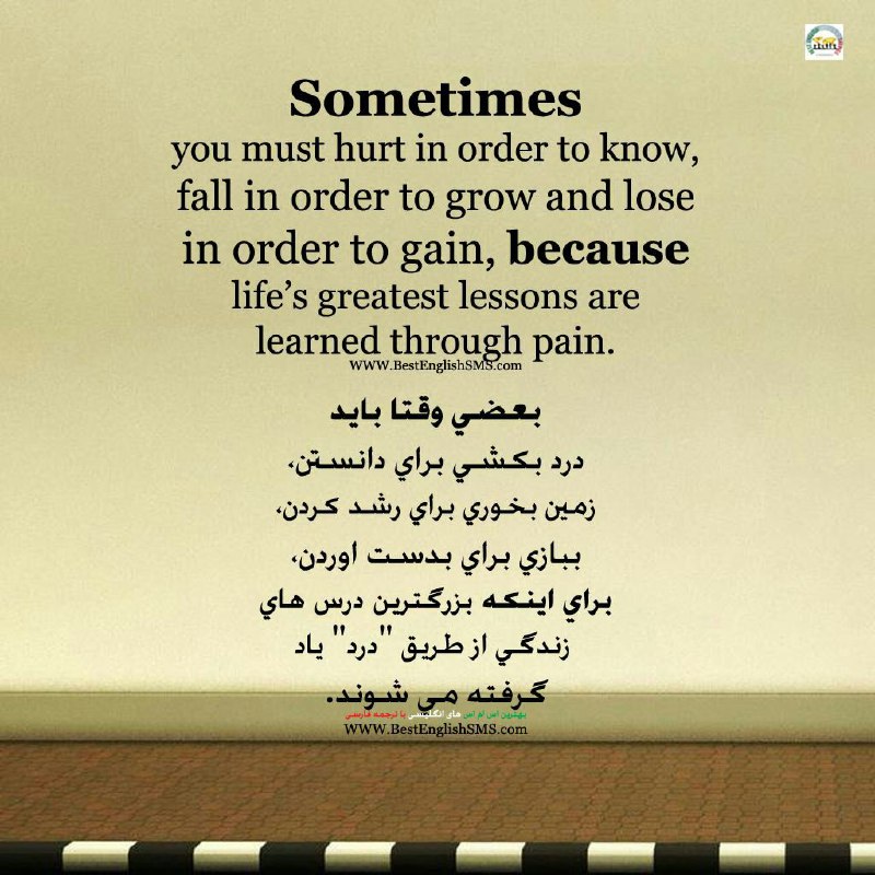 بعضی وقتا باید درد بکشی برای دانستن، زمین بخوری برای رشد کردن، ببازی برای بدست اوردن، برای اینکه بزرگترین درس‌های زندگی از طریق «د