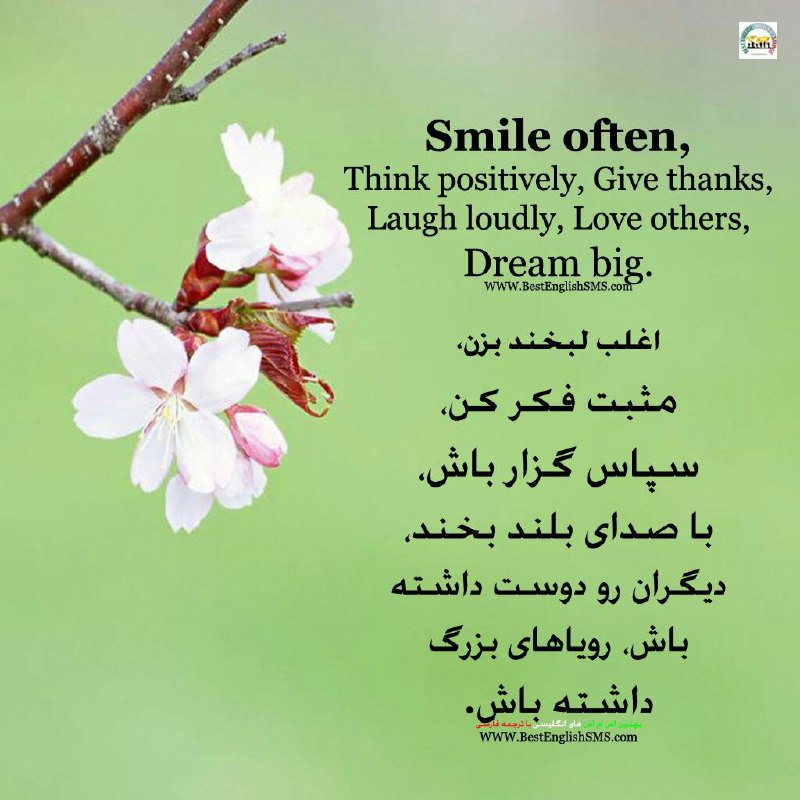 اغلب لبخند بزن، مثبت فکر کن، سپاس گزار باش، با صدای بلند بخند، دیگران رو دوست داشته باش، رویاهای بزرگ داشته باش …Join Us👇🌷