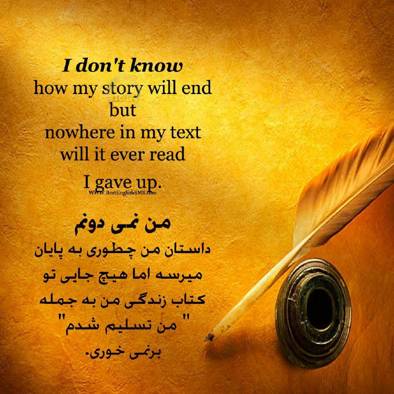 من نمی‌دونم داستان من چطوری به پایان میرسه اما هیچ جایی تو کتاب زنگی من به جمله «من تسلیم شدم» برنمی خوری …