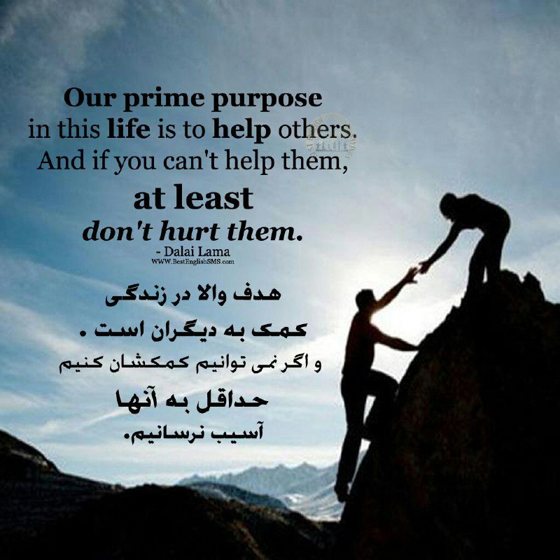 هدف والا در زندگی کمک به دیگران است. و اگر نمی‌توانیم کمکشان کنیم حداقل به آنها آسیب نرسانیم …
