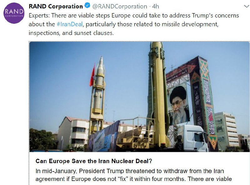 اندیشکده رند/ کارشناسان میگویند اروپا میتواند اقداماتی برای پرداختن به نگرانی‌های ترامپ درباره بخصوص درباره موشک، بازرسیها و «بند 
