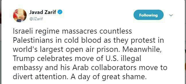 🔵 ظریف: اسرائیل تعداد بیشماری از فلسطینی‌ها را که در بزرگترین زندان روباز دنیا اعتراض می‌کردند، قتل عام کرد