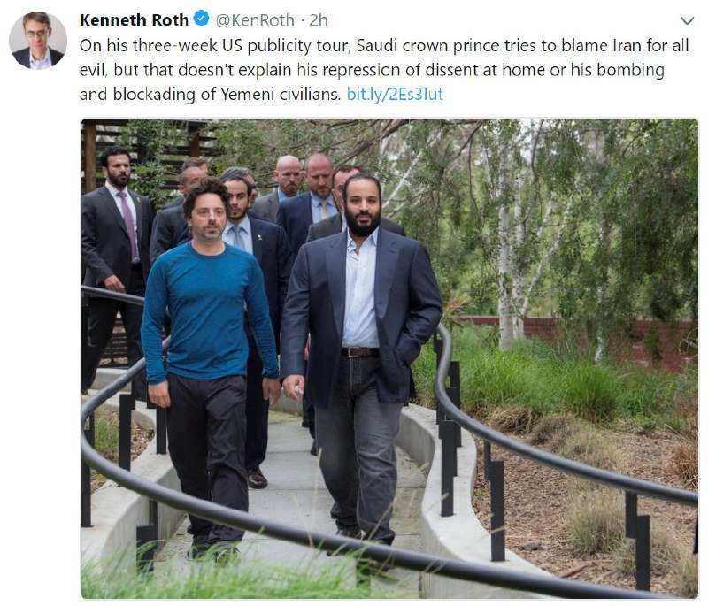 مدیردیدبان حقوق بشر: بن سلمان در سفر تبلیغی به آمریکا تلاش کرد ایران را مقصر همه مشکلات قلمداد کند اما درباره سرکوب اعتراضات در دا