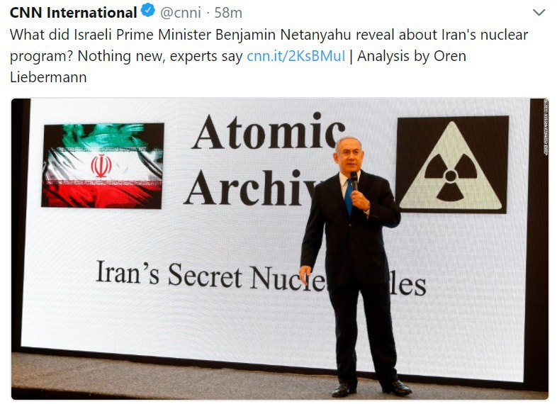 شبکه خبری CNN: کارشناسان می‌گویند که نتانیاهو مطلب جدیدی درباره برنامه هسته‌ای ایران افشا نکرده است