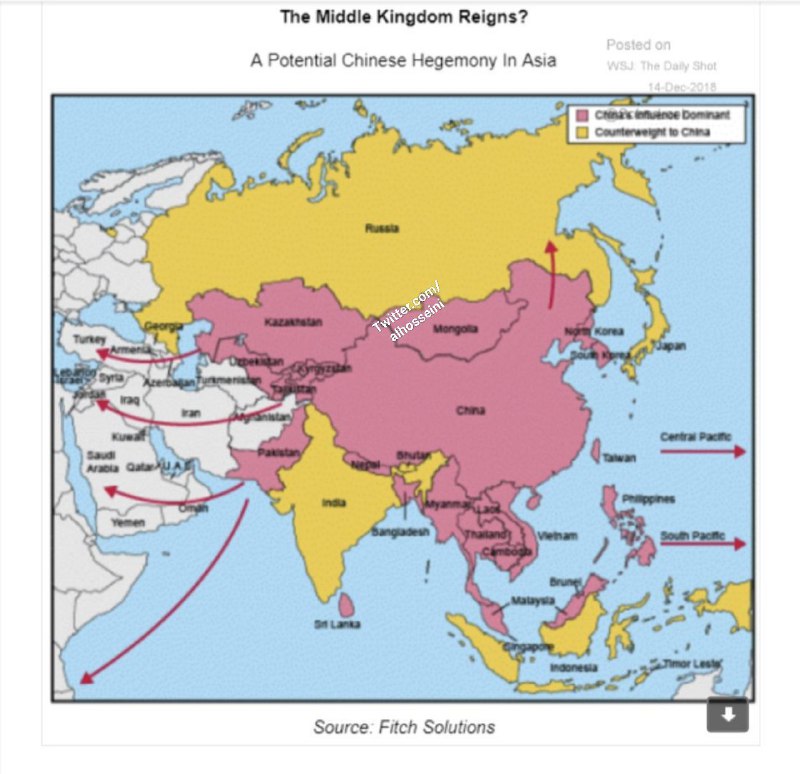 چین هژمون بزرگترین قاره جهان؟.. 🔹️‏نفوذ خیره‌کننده چین در آسیا با قرمز نشان داده شده