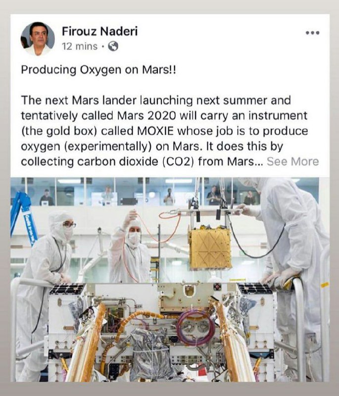 دکتر فیروز نادری خبر داده که ناسا داره توی سیاره مریخ اکسیژن تولید میکنه …