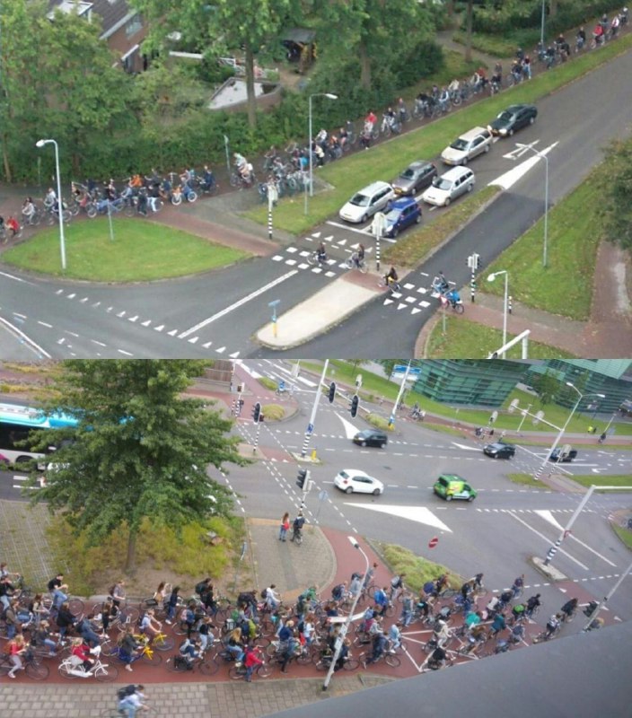 ساعت اوج ترافیک در هلند.. تعداد ماشین‌ها را با دوچرخه‌ها مقایسه کنید 😐
