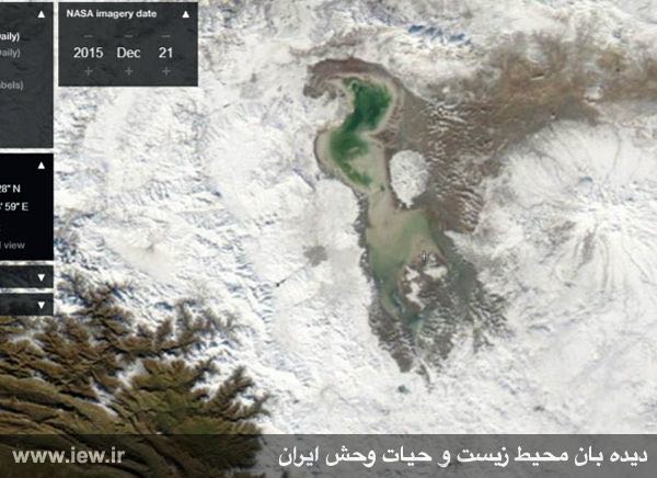 جدیدترین تصویر ماهواره اى ناسا از دریاچه ارومیه و برف در ارتفاعات مشرف به دریاچه مربوط به تاریخ ٣٠ آذر ١٣٩٤ …دیده بان محیط زیست