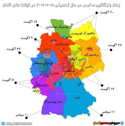 تاریخ بازگشایی مدارس در سال تحصیلی ۲۰۱۸-۲۰۱۹ در ایالتهای مختلف آلمان