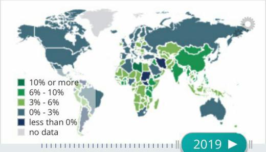 ▪️نقشه رشد اقتصادى کشورهاى جهان در سال ٢٠١٩ صندوق بین‌المللى پول.. 🔹اقتصاد در گذر زمان: