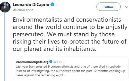 ✅ ‏لئوناردو دی‌کاپریو در توییتی حمایتی از فعالان محیط‌زیستی ایران که سال گذشته دستگیر شده‌اند نوشت: ما باید در کنار کسانی که زندگی