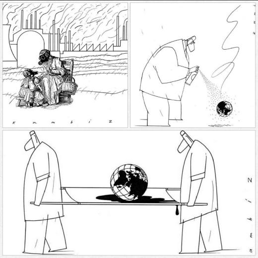 «مجموعه محیط زیست». کاریکاتورهای کامبیز درم‌بخش.. تخریب محیط زیست یک ‌دغدغه جهانی‌ است …‌زیستی