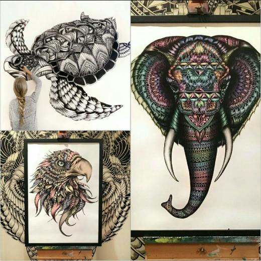 نقاشی‌های فی هلیدی (Faye Halliday) از حیوانات وحشی با جزییات بسیار و الهام از طرح‌های هندی