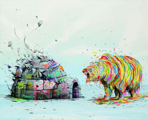 بروسک «Brusk» هنرمندی که ایده فروپاشی هر چیزی به واسطه نابودی طبیعت را دارد نقاشی‌های دیواری غول‌پیکری با این موضوع طراحی می‌کند‌